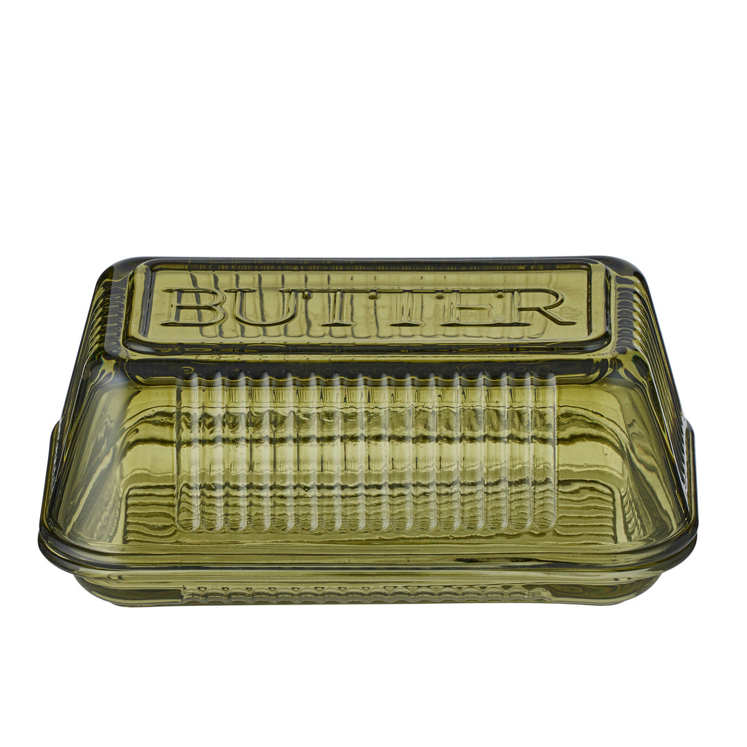 Lia Glass Butter Dish 17x10x7.5cm Green