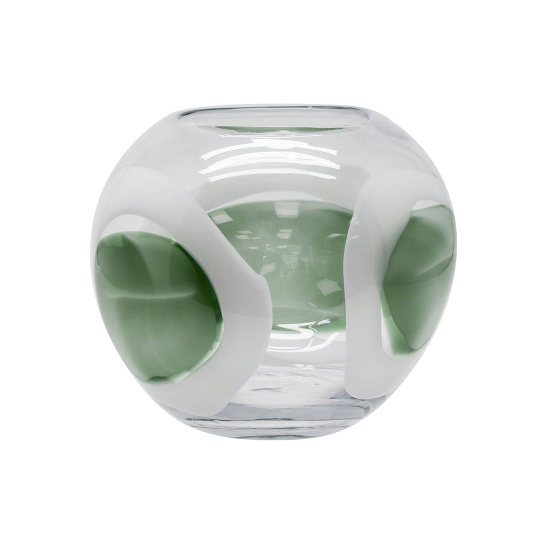 Ether Glass Green White Circle Vase Sml