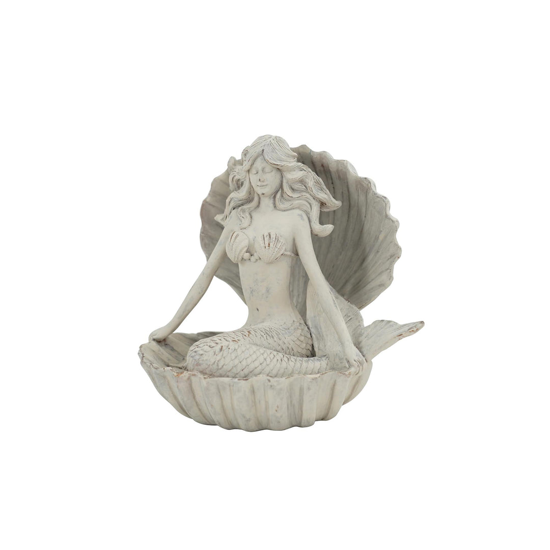 Trident Resin Whtwsh Mermaid In Clam