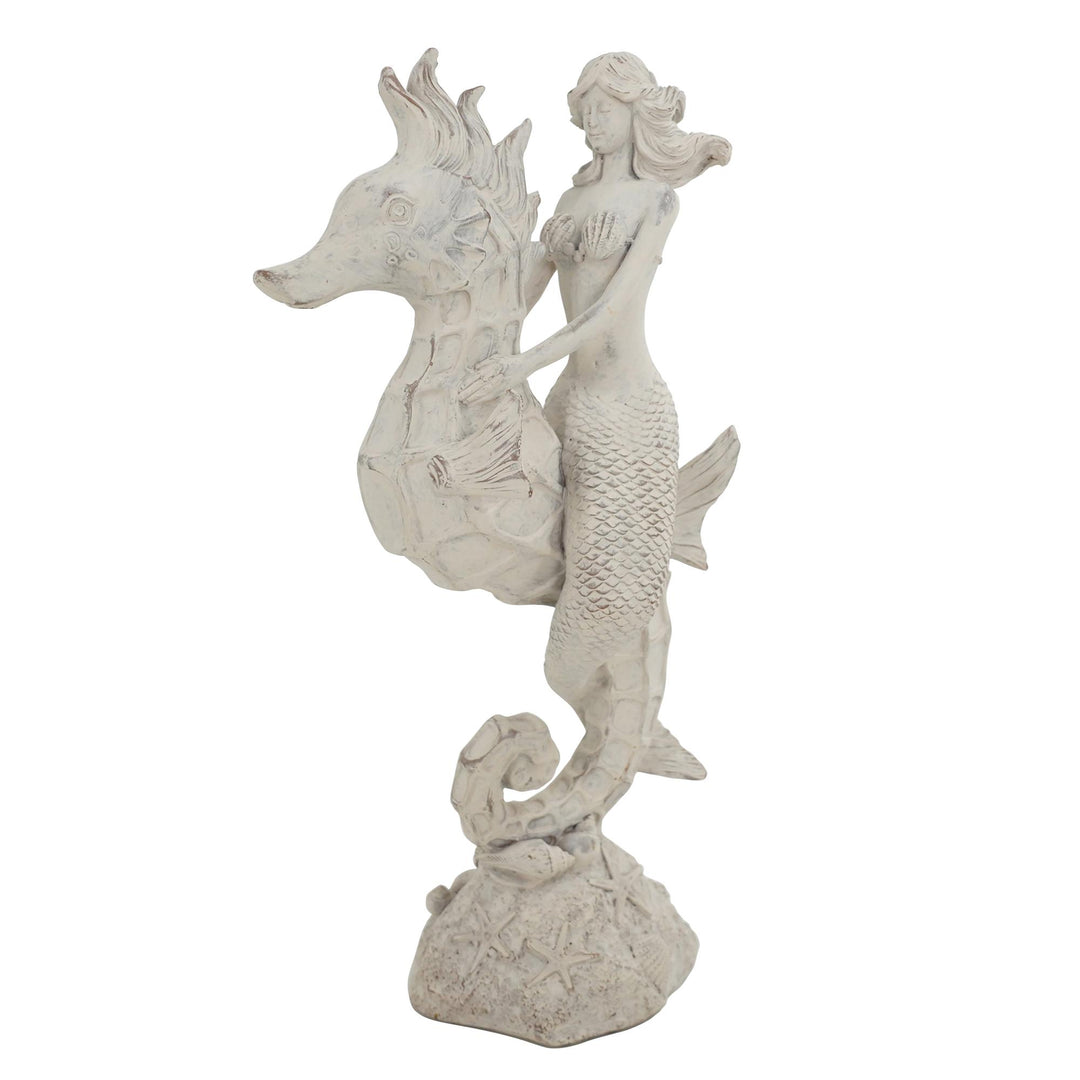 Trident Resin Whtwsh Mermaid On Seahorse
