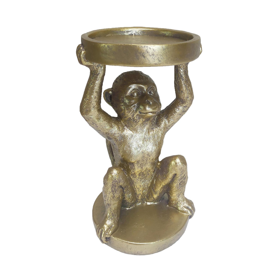 Nairobi Gold Resin Monkey Pillarhldr Sml