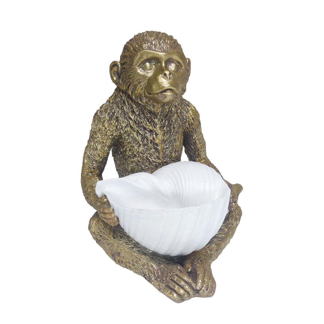 Nairobi Gold Resin Monkey W/Shell On Lap