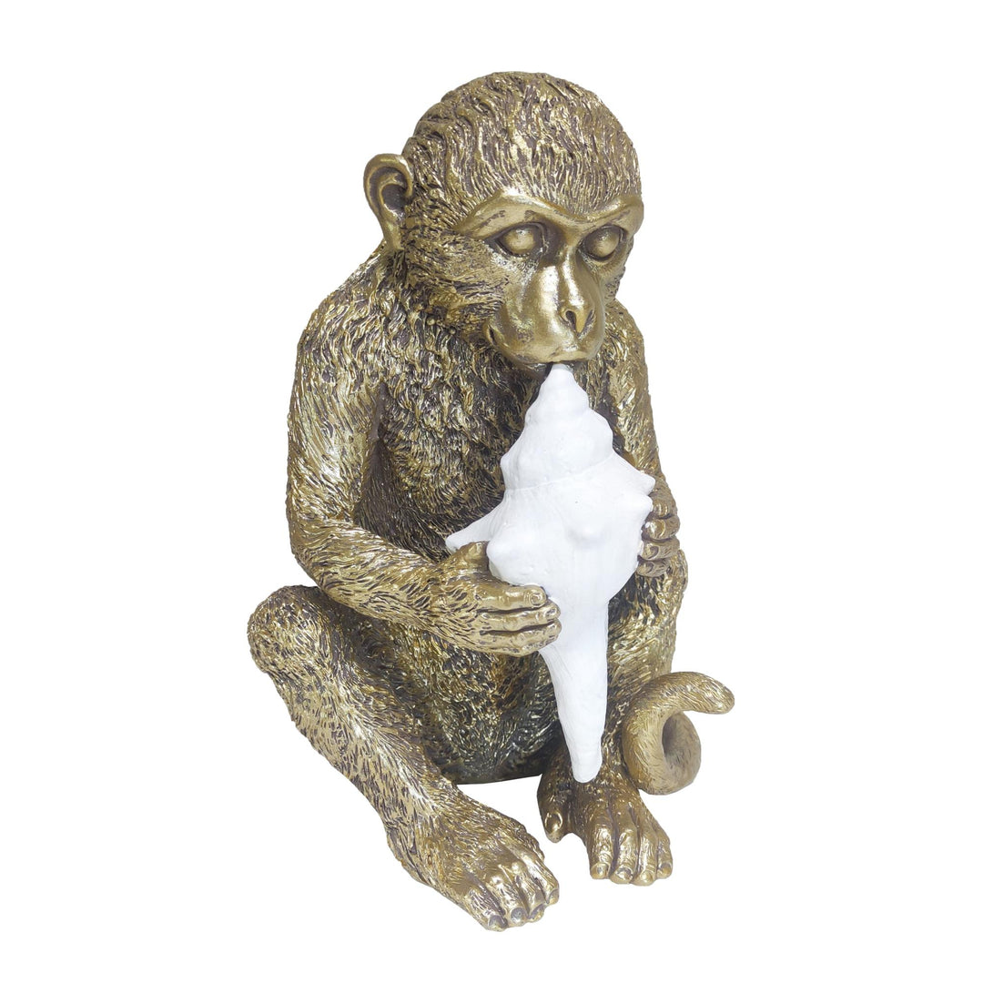 Nairobi Gld Resin Monkey W/Shell Trumpet