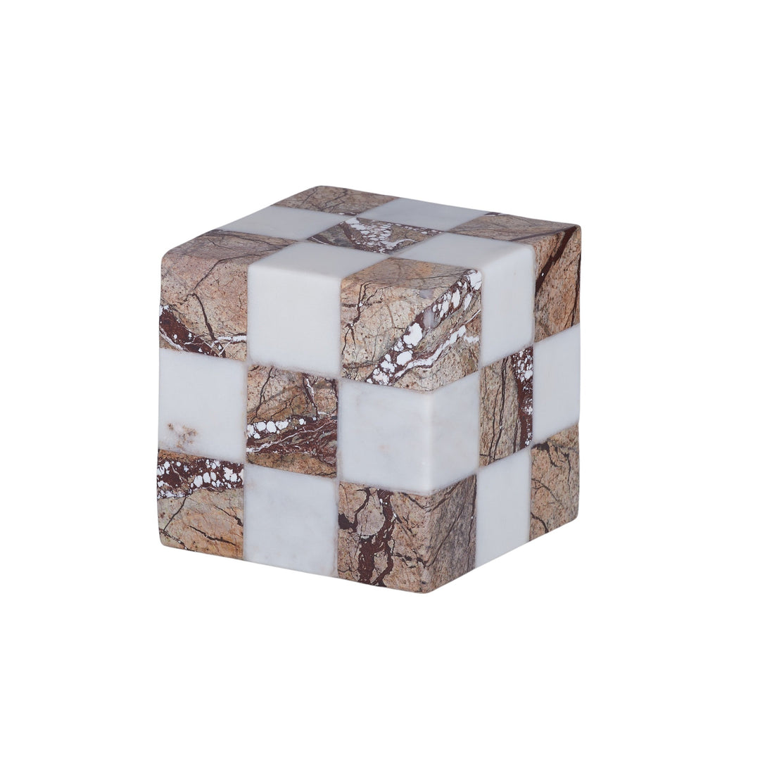 Cubo Marble Sculpture 9x9cm White/Brown