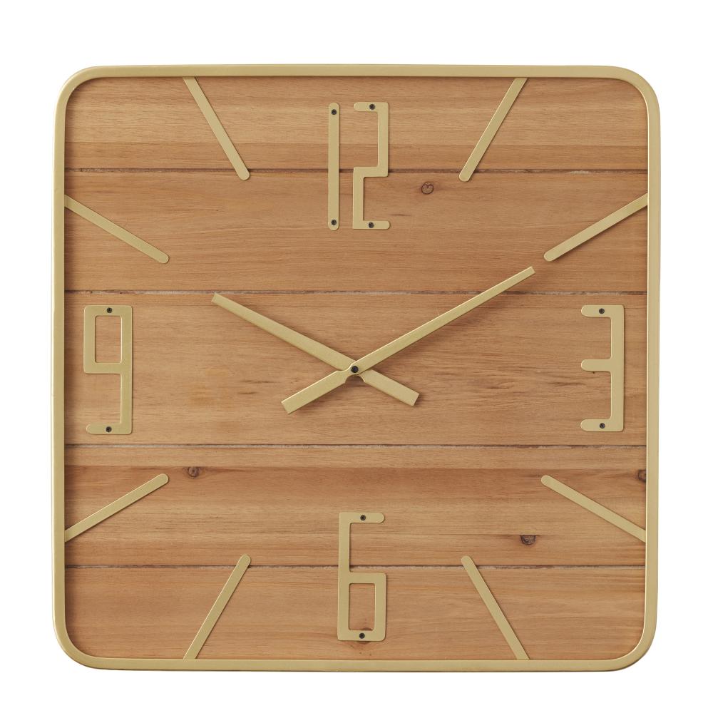 Plymouth Wood/Metal Clock 50cm Nat/Gold