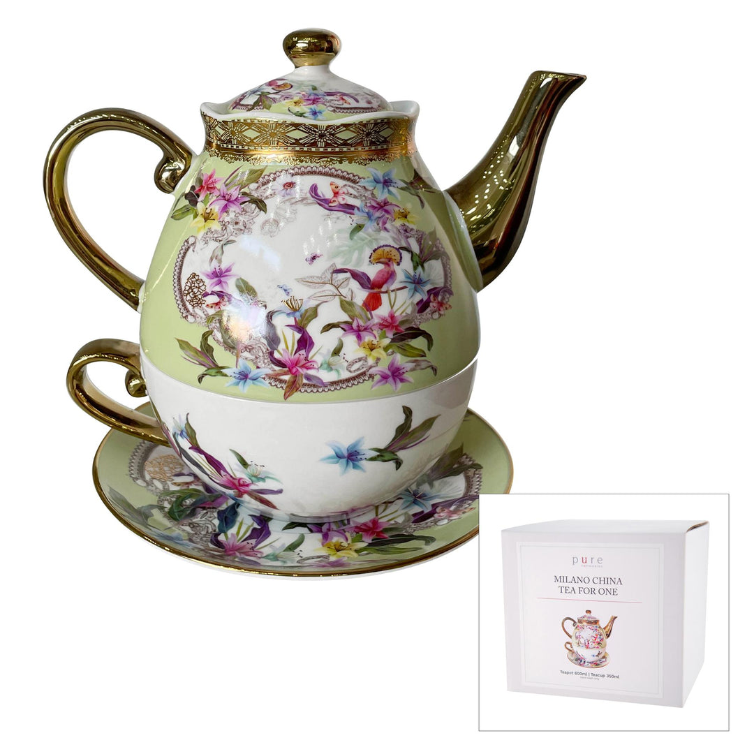 Milano China Tea For One Grn Rose Floral 13cm