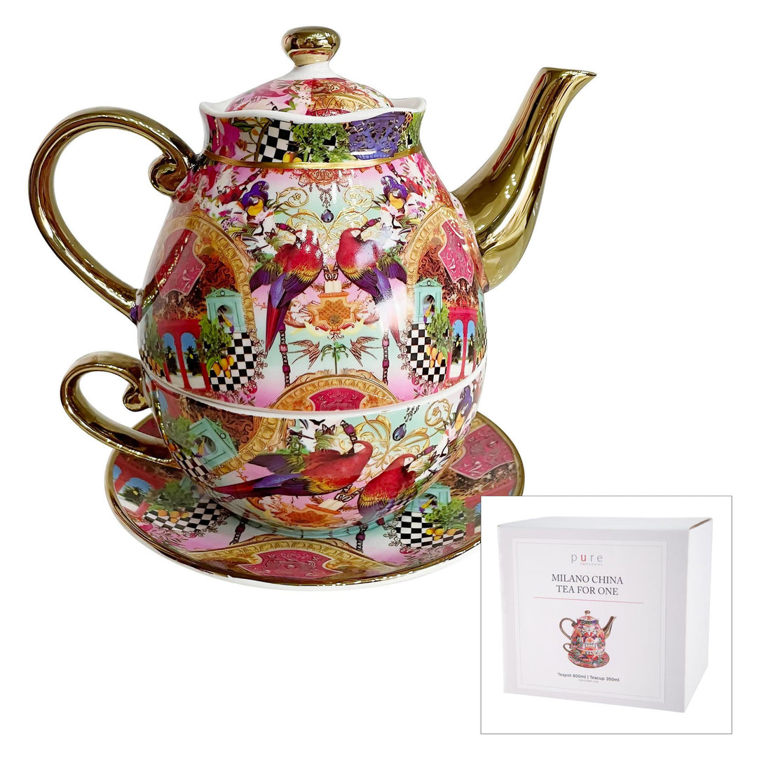 Milano China Tea For One Gold Red Parrot 13cm