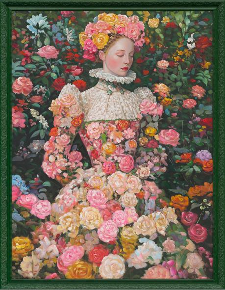 Elizabethan Floral A 3D Green Frame 90x120cm