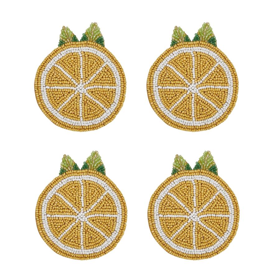 Limone S/4 Beaded Coaster 10cm Yellow