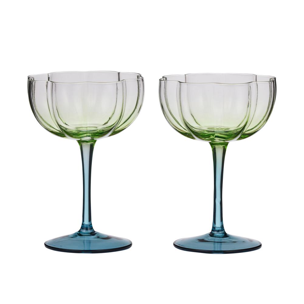 Lotti S/2 Tulip Glass 11x15cm Green/Blue