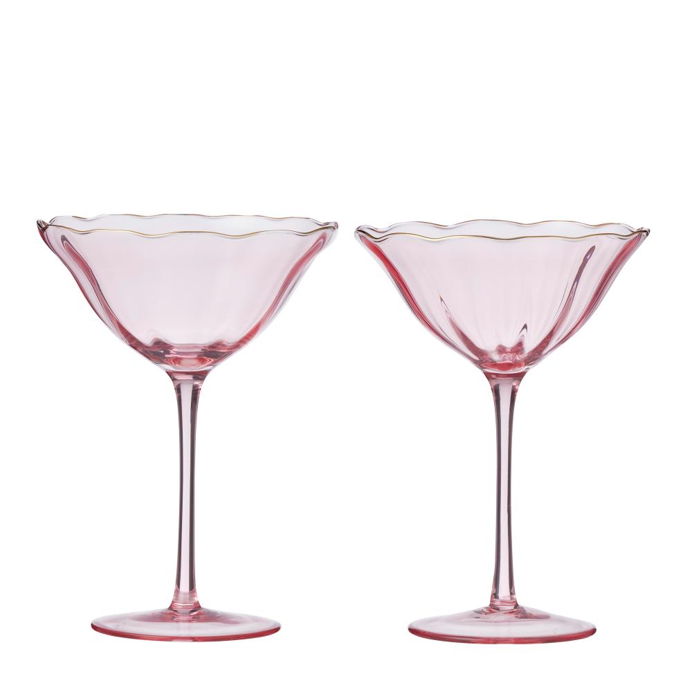 Crowne Set of 2 Glass Coupe 12x17cm Pink & Gold