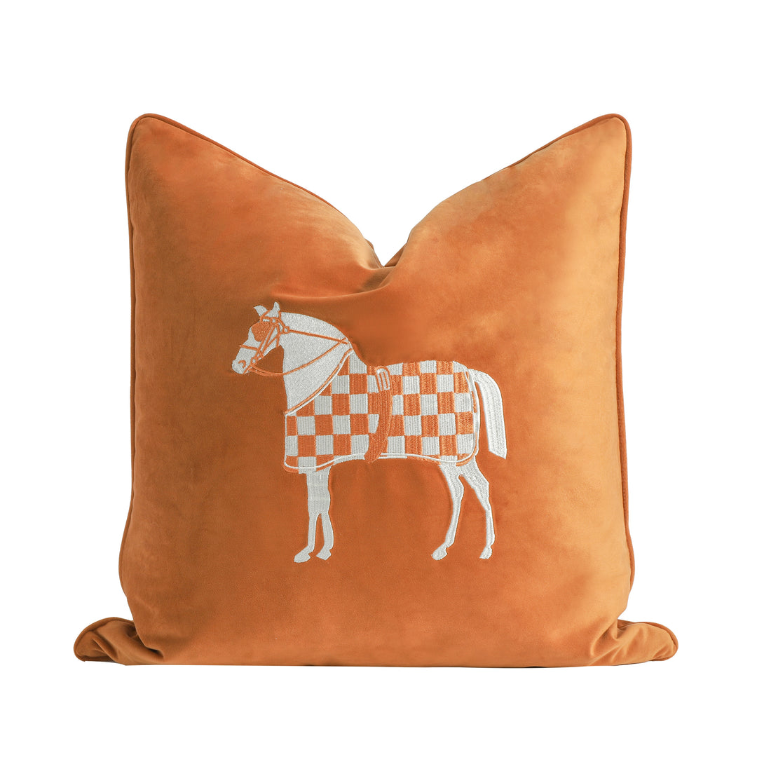 Horse Orange Embroidery Cushion 55cm
