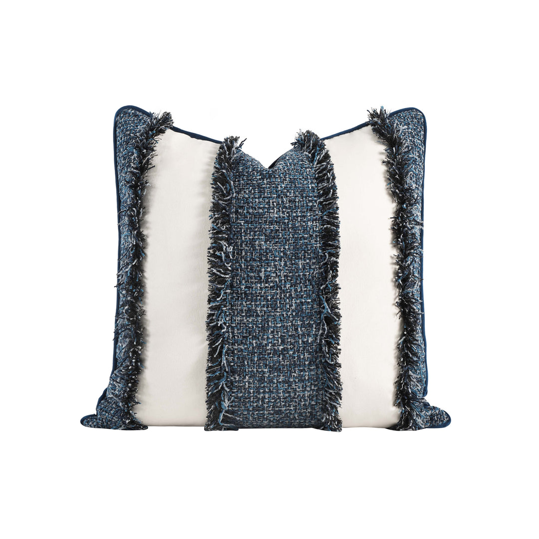 Patch Fray Jacquard Cushion White Blue 60cm