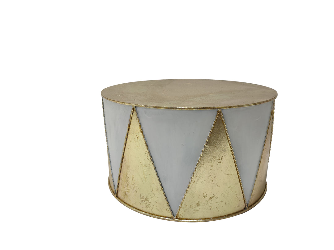 Antique Metal Drum Gold & White 45x25cm