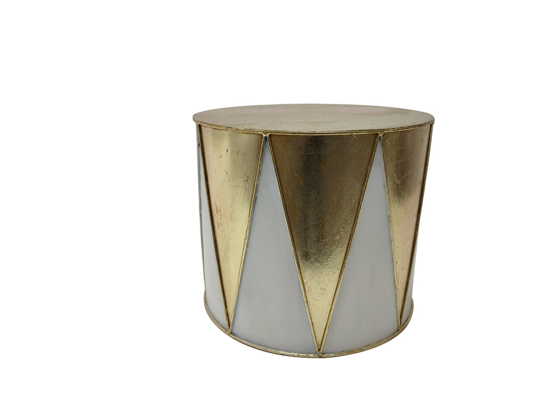 Antique Metal Drum Gold & White 35x30cm