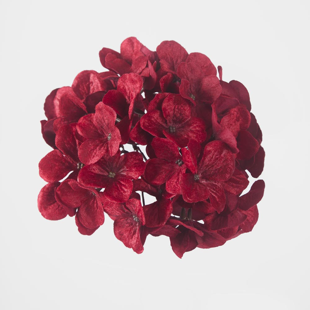 Opulence Velvet Hydrangea Flower Clip On Red 16cm