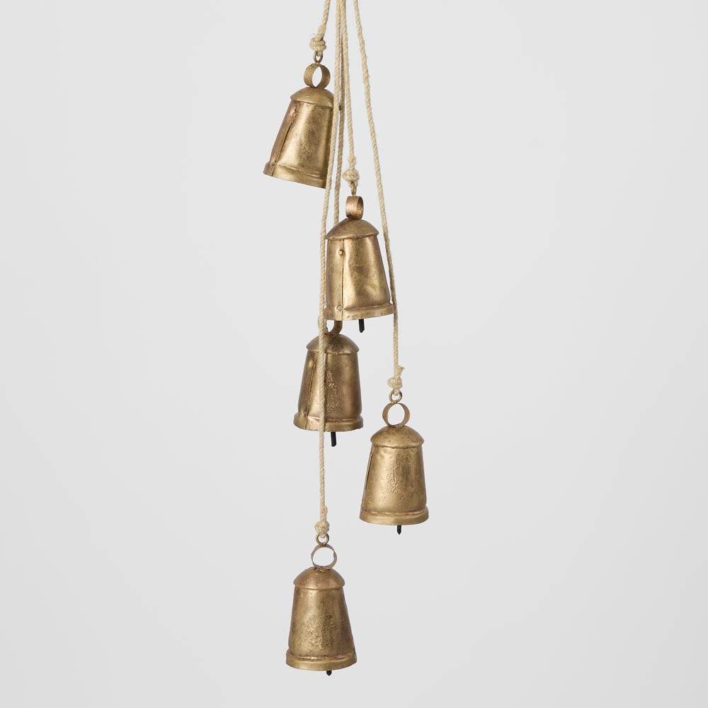 Rustic Cow Bell Bunch Antique Gold 6x80cm