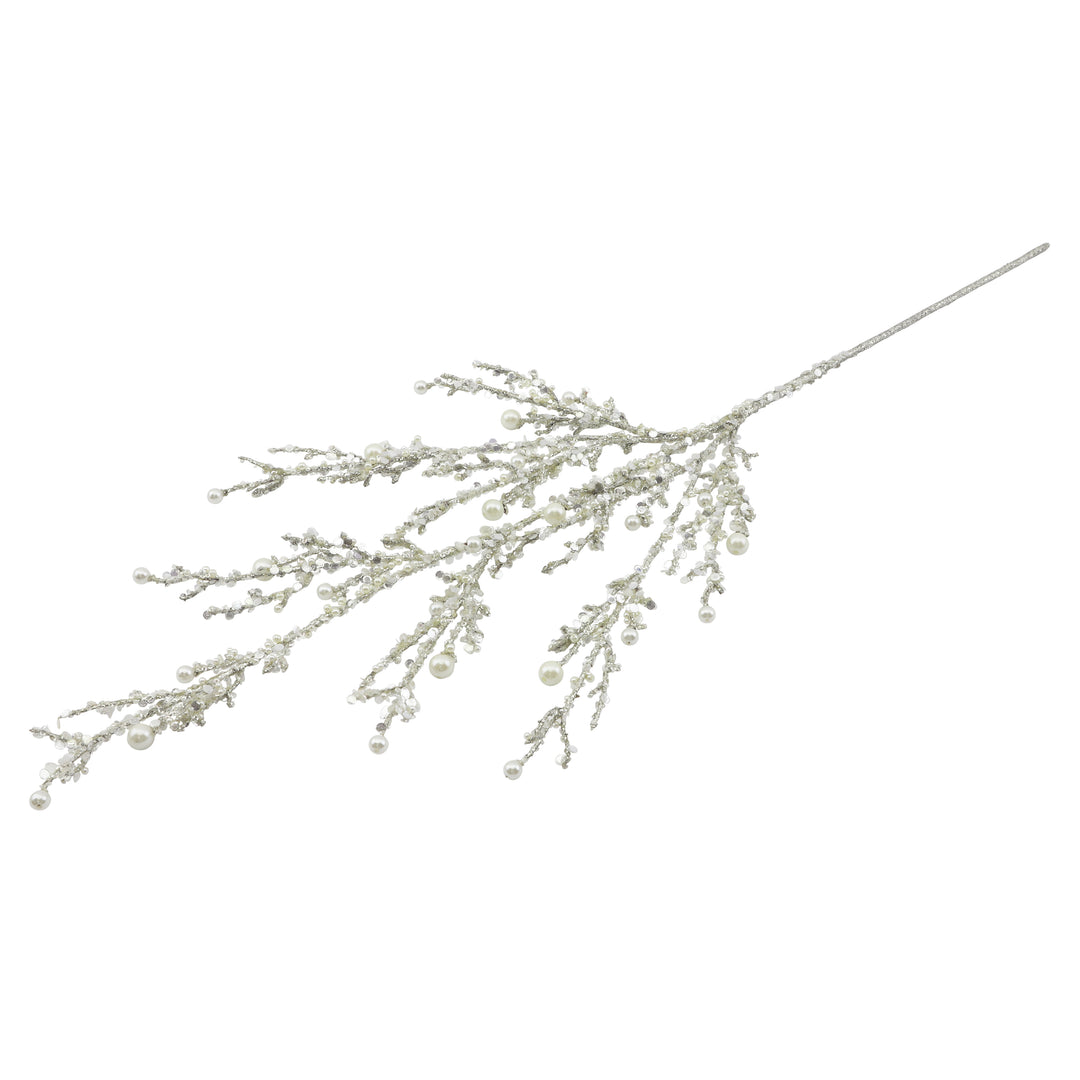 Plastic Pearl Branch Spray Platinum 84cm