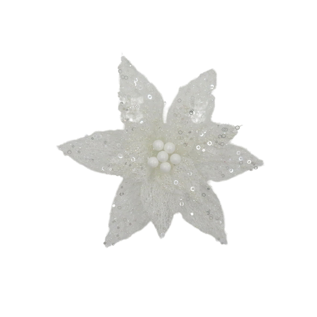 Fabric Clip Poinsttia White Skelton Leaves