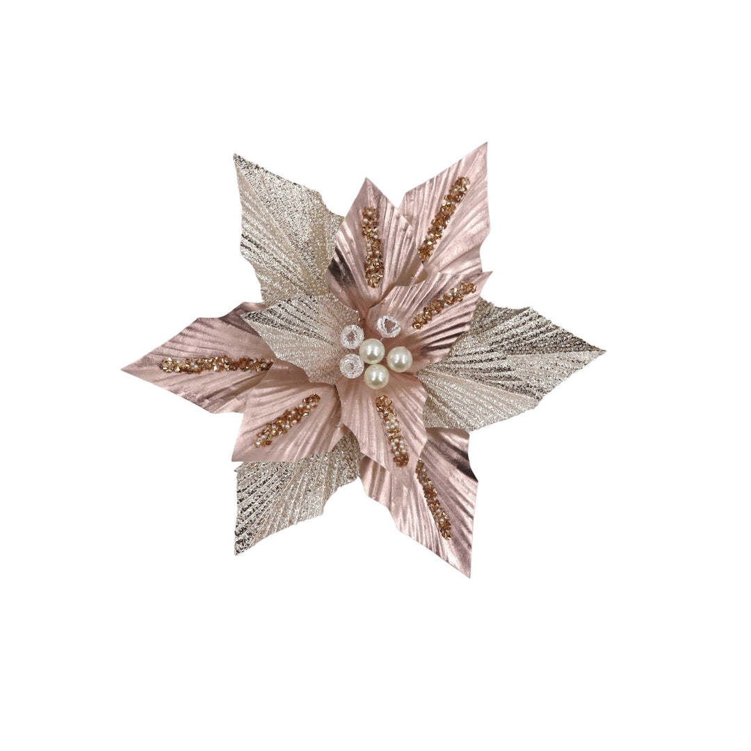 Clip On Poinsttia Pink Champagne Leaves 31cm