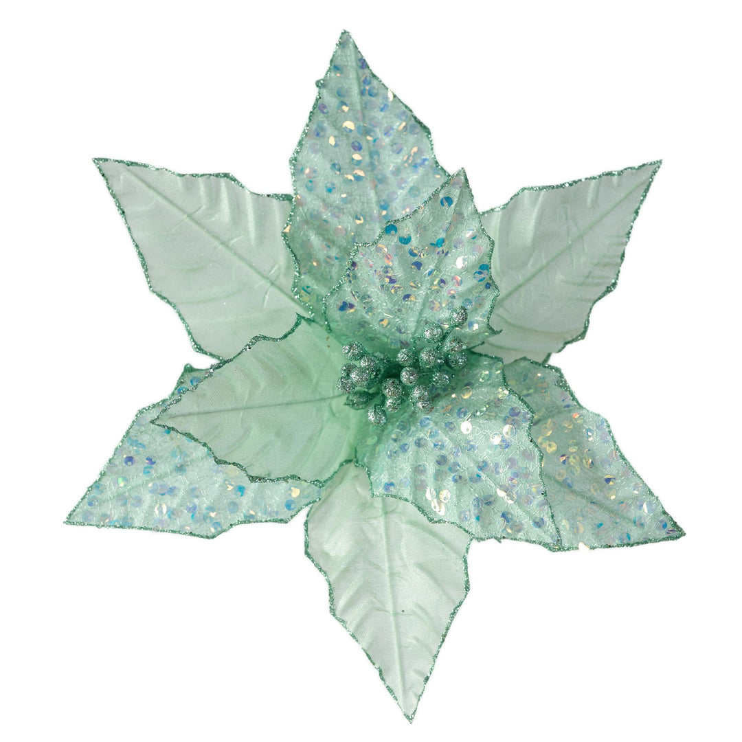 Clip On Fabric Ponsettia Mint Irrid Sequin 31x12