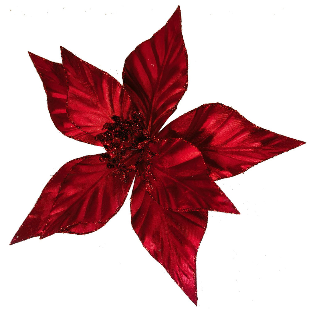 Clip On Fabric Ponsettia Shiny Red 27cm