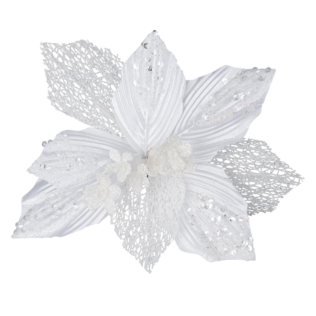 Clip On Poinsettia White Solid And Sheer 30x6.5cm