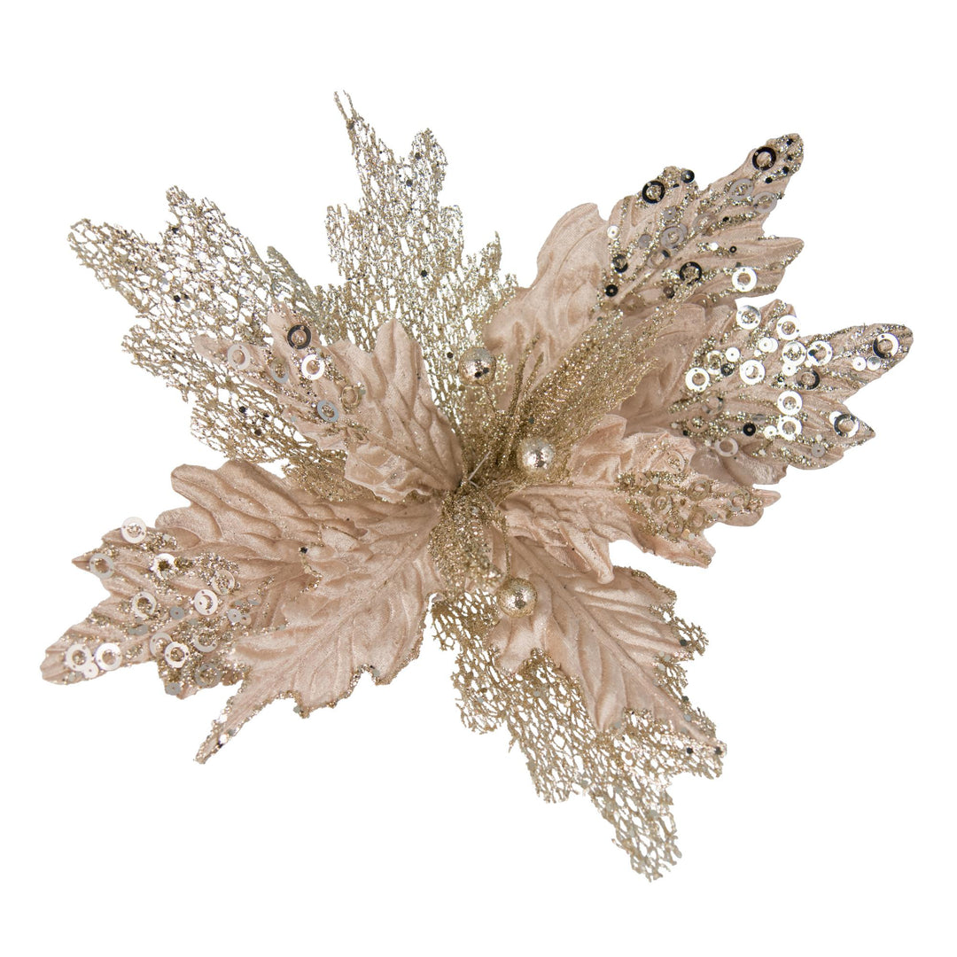 Clip On Ponsettia Champagne Two Tone Glitter 41x41x6.5