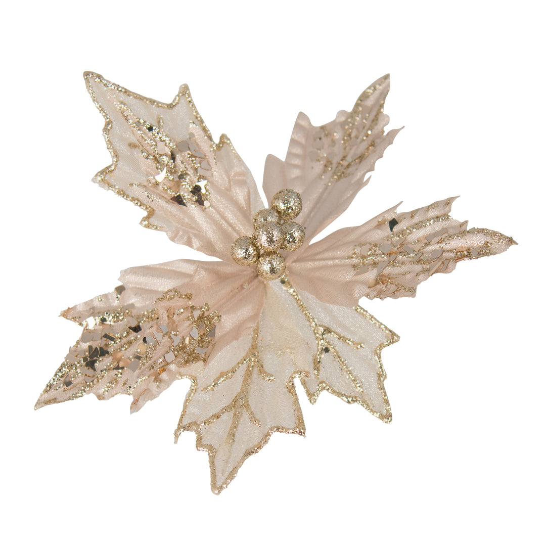 Clip On Poinsettia Champagne Cream Leaves 25x6.5cm