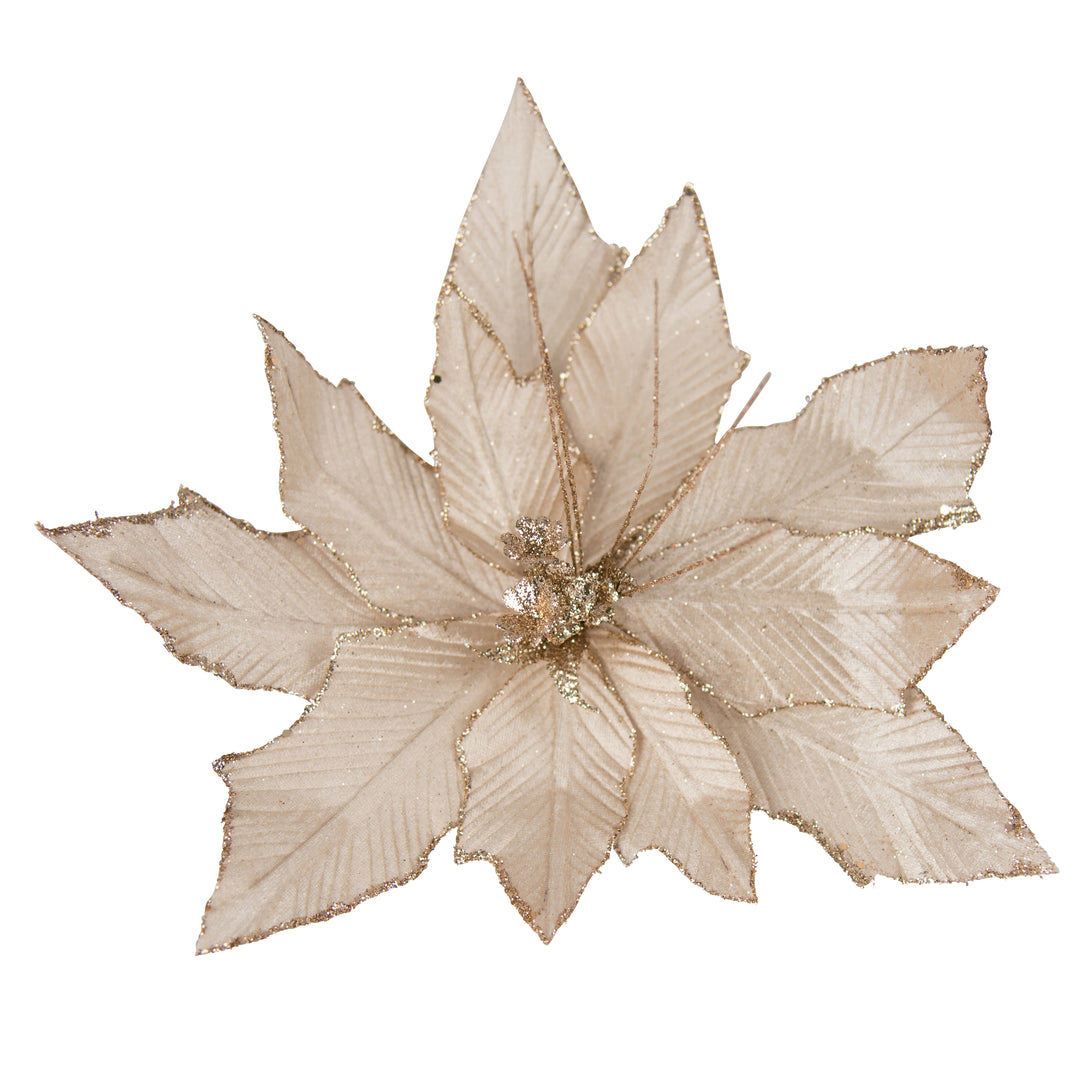 Clip On Poinsettia Shiny Champagne 11 Leaf 40x6.5cm