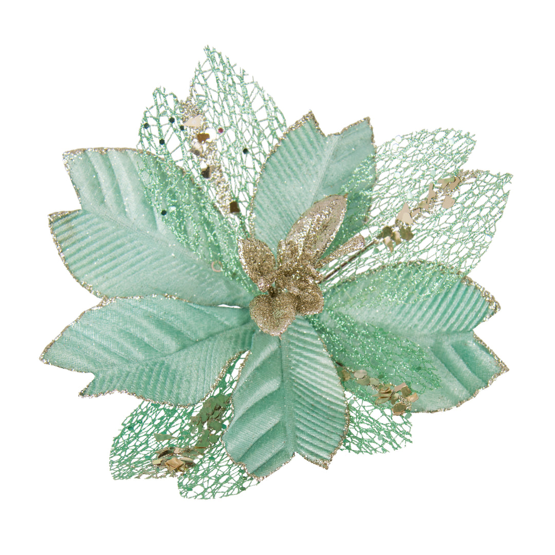 Clip On Poinsettia Mint Champ Sequin Lines 25x6.5cm