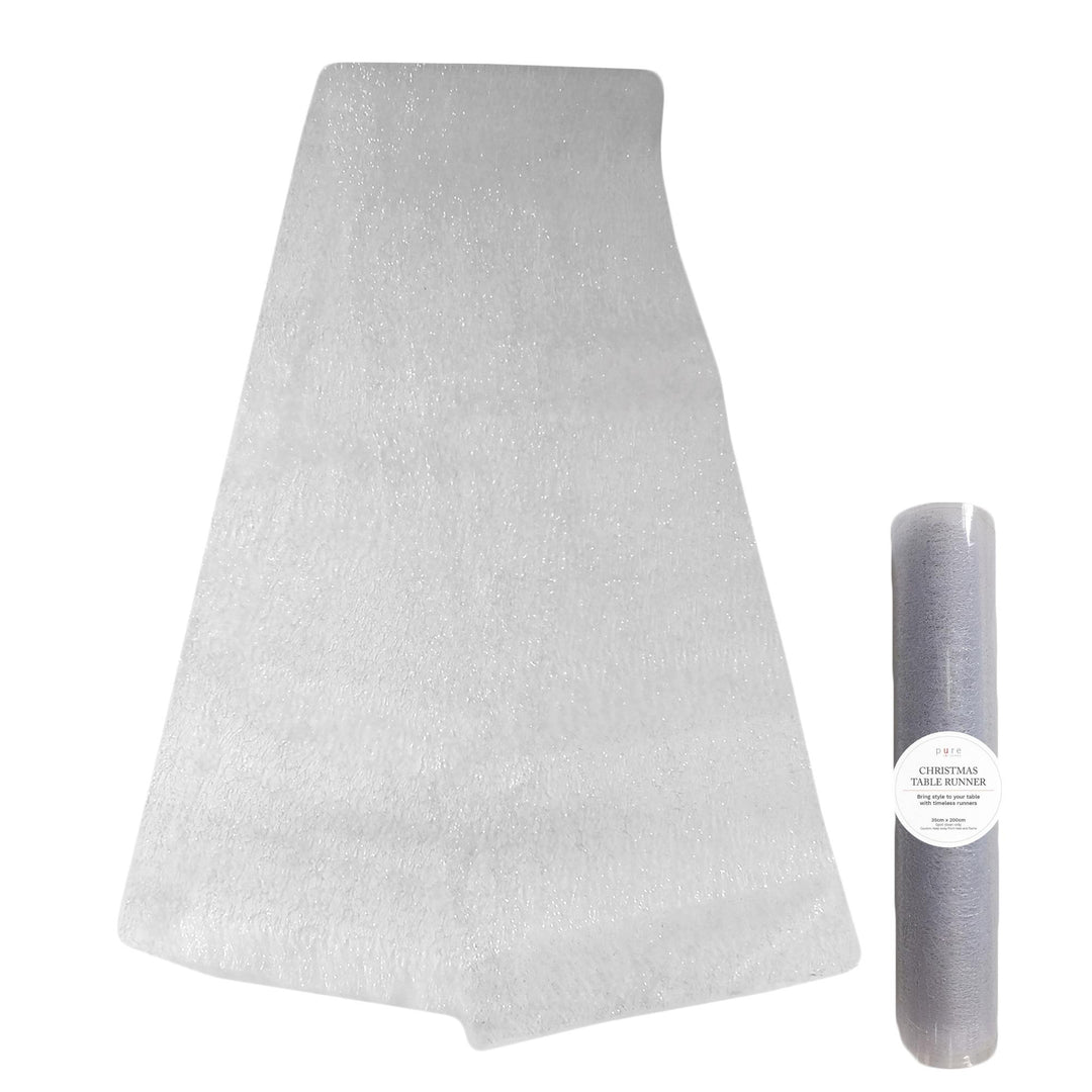 Glitter Mesh Runner 35x 200cm Silver White