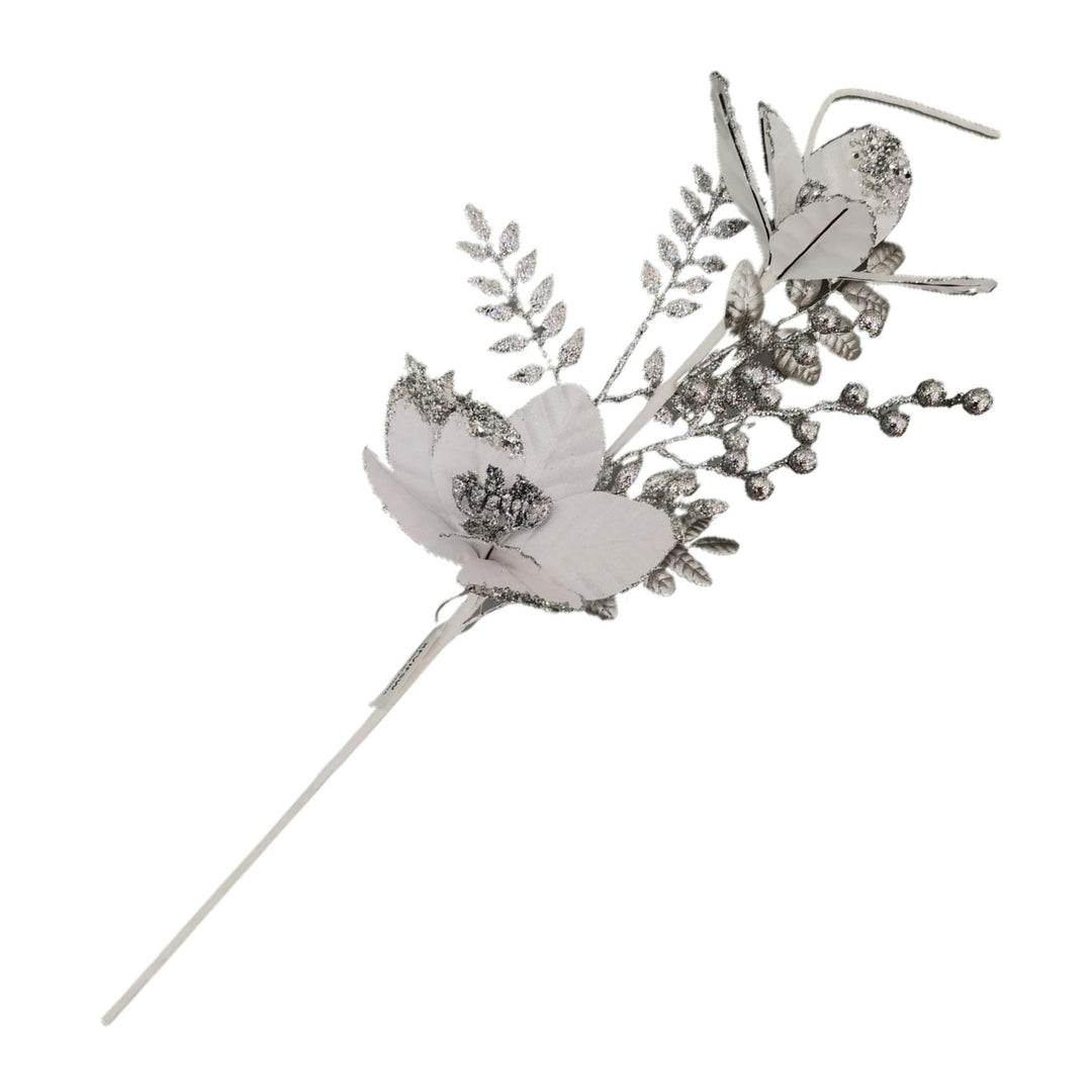 Velvet Magnolia Spray White Silver 70x20