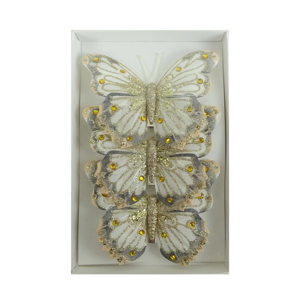 Feather Butterfly Pk3 Cream Gold 12x8x1