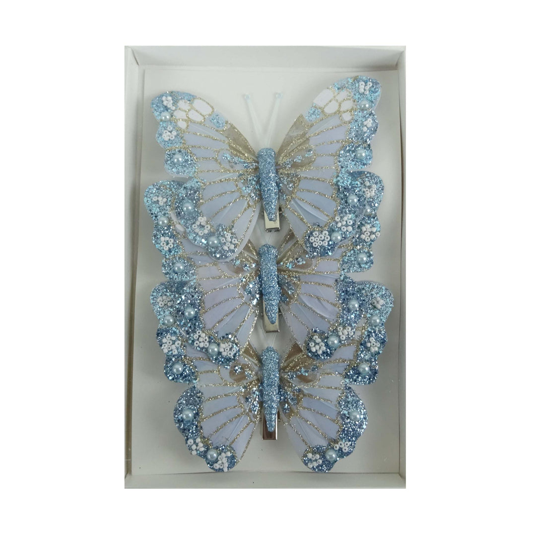 Feather Butterfly Pk3 Teal Champagne 12x8x1