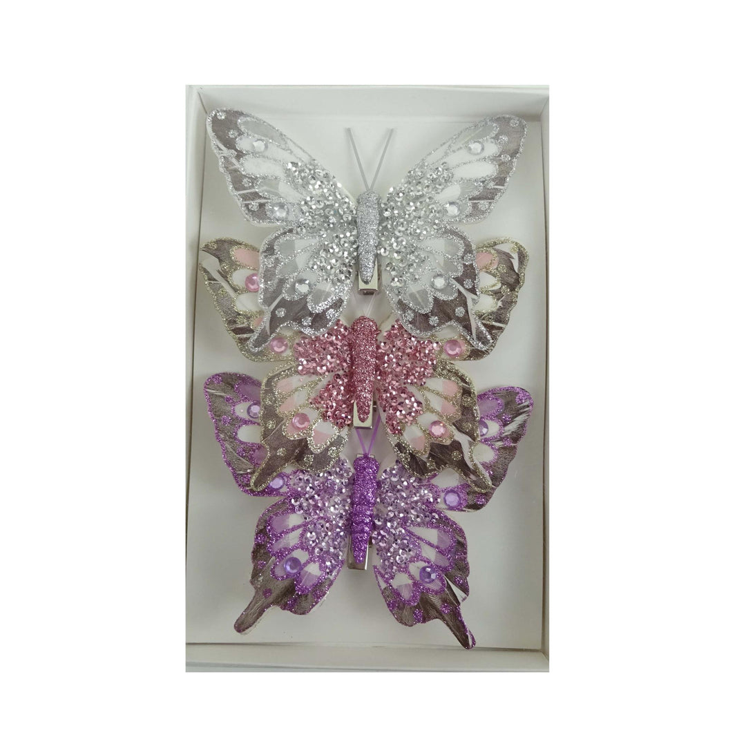 Feather Butterfly Pk3 White Coral Purple 12x8x1