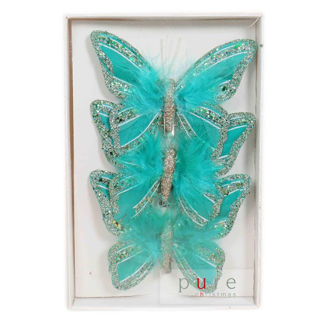 Feather Butterfly Pack 3 Teal 12x8x1
