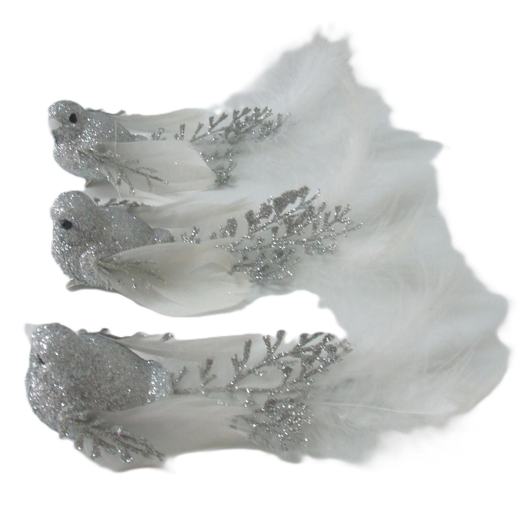 Clip On Bird Silver White Assorted 16.5cm