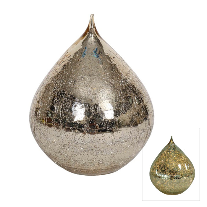 Mercury Glass Led Teardrop Cone Gold Lge 18x23.5cm