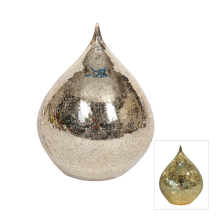 Mercury Glass Led Teardrop Cone Gold Sml 15x19cm