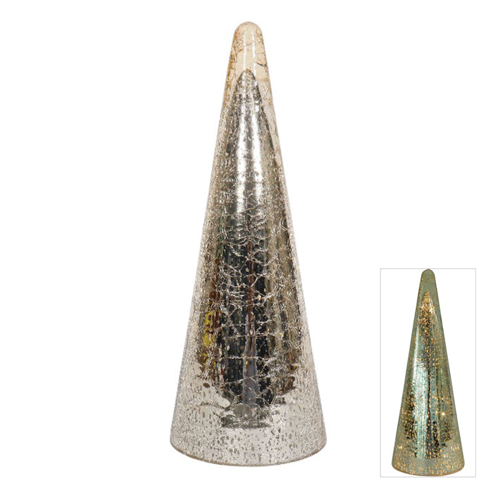 Mercury Glass Led Cone Tree Gold Sml 12x32cm