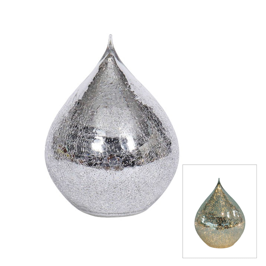 Mercury Glass Led Teardrop Cone Silver Small 15x19cm