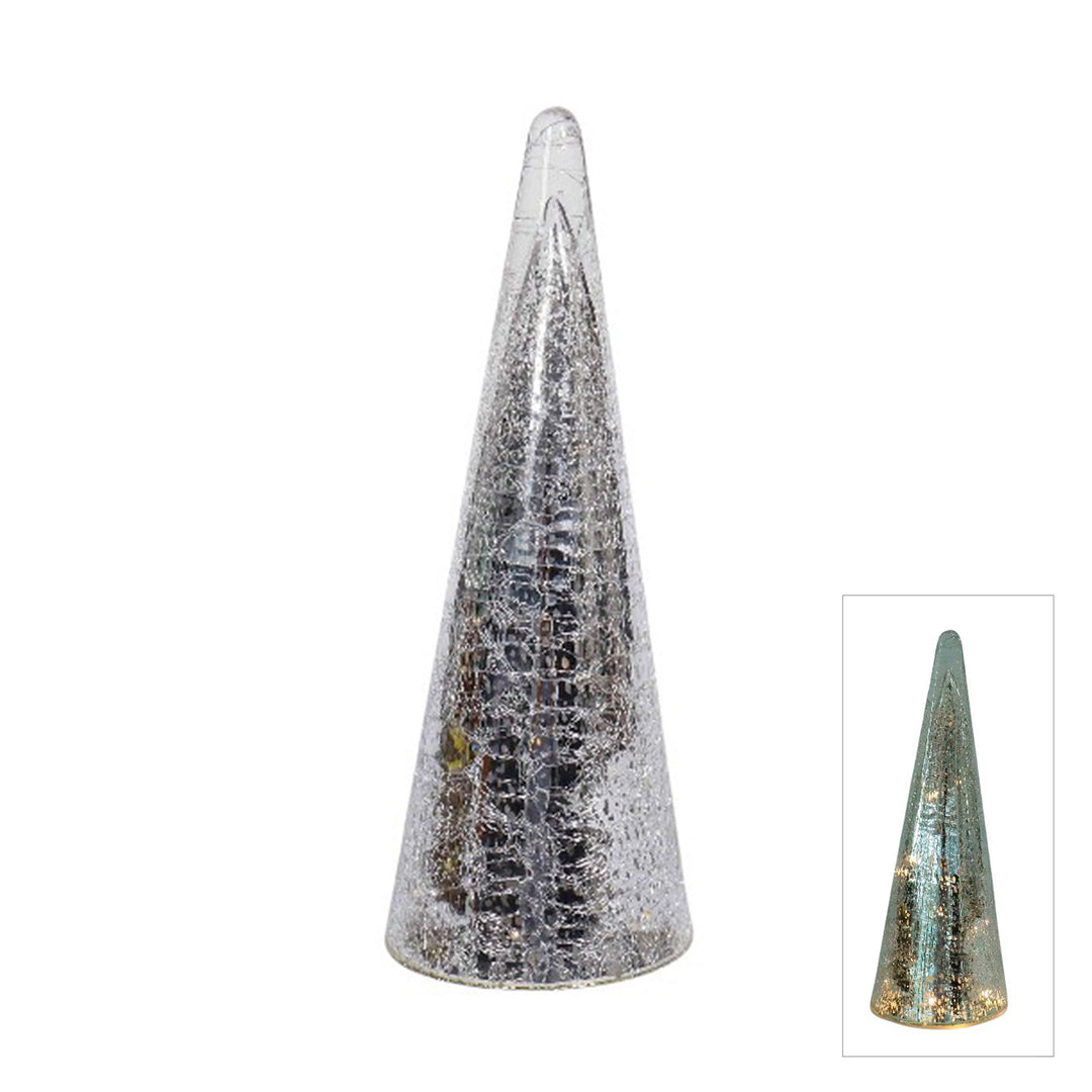 Mercury Glass Led Cone Tree Silver Small 12x32cm
