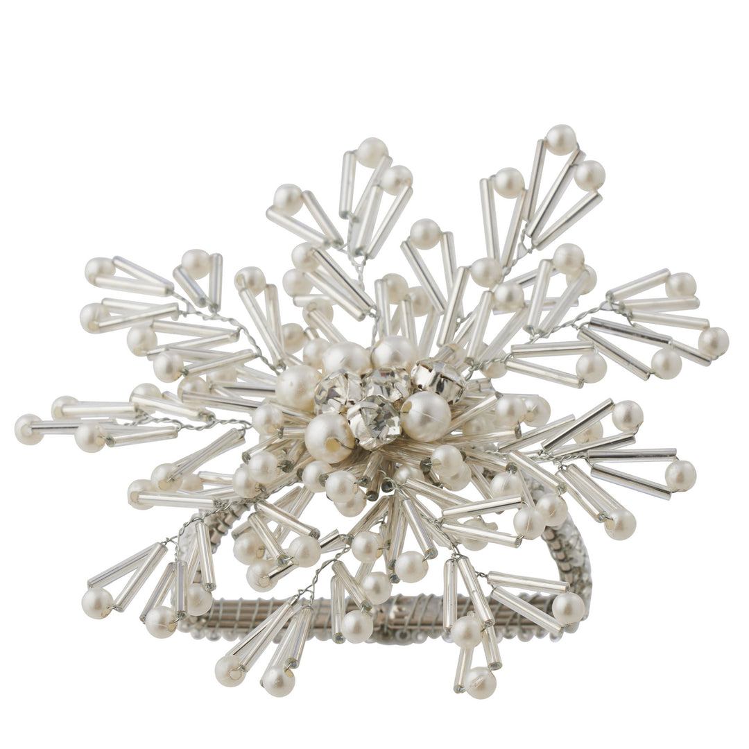 Beaded Pearl Napkin Ring 10cm Silver