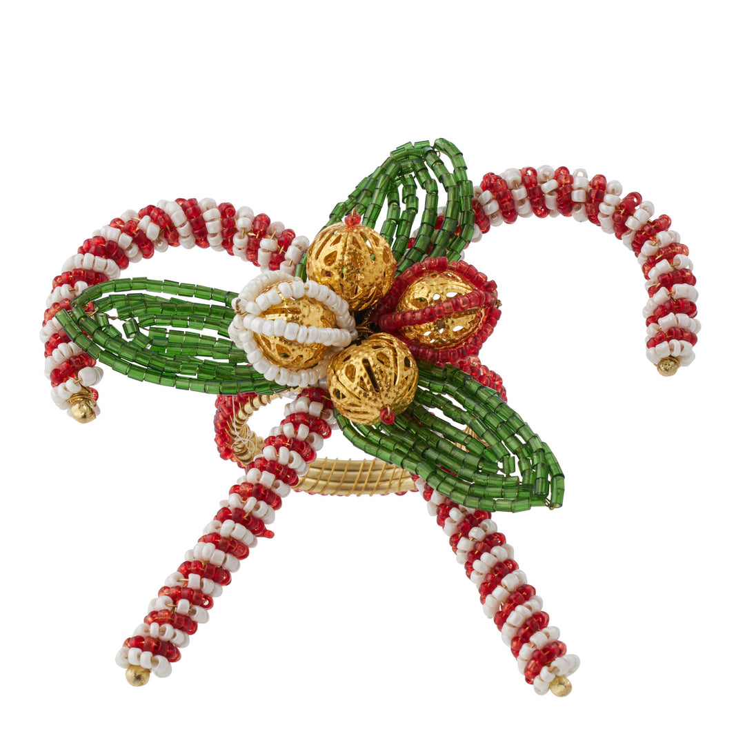 Beaded Candy Canes Napkin Ring 10cm Red & Green