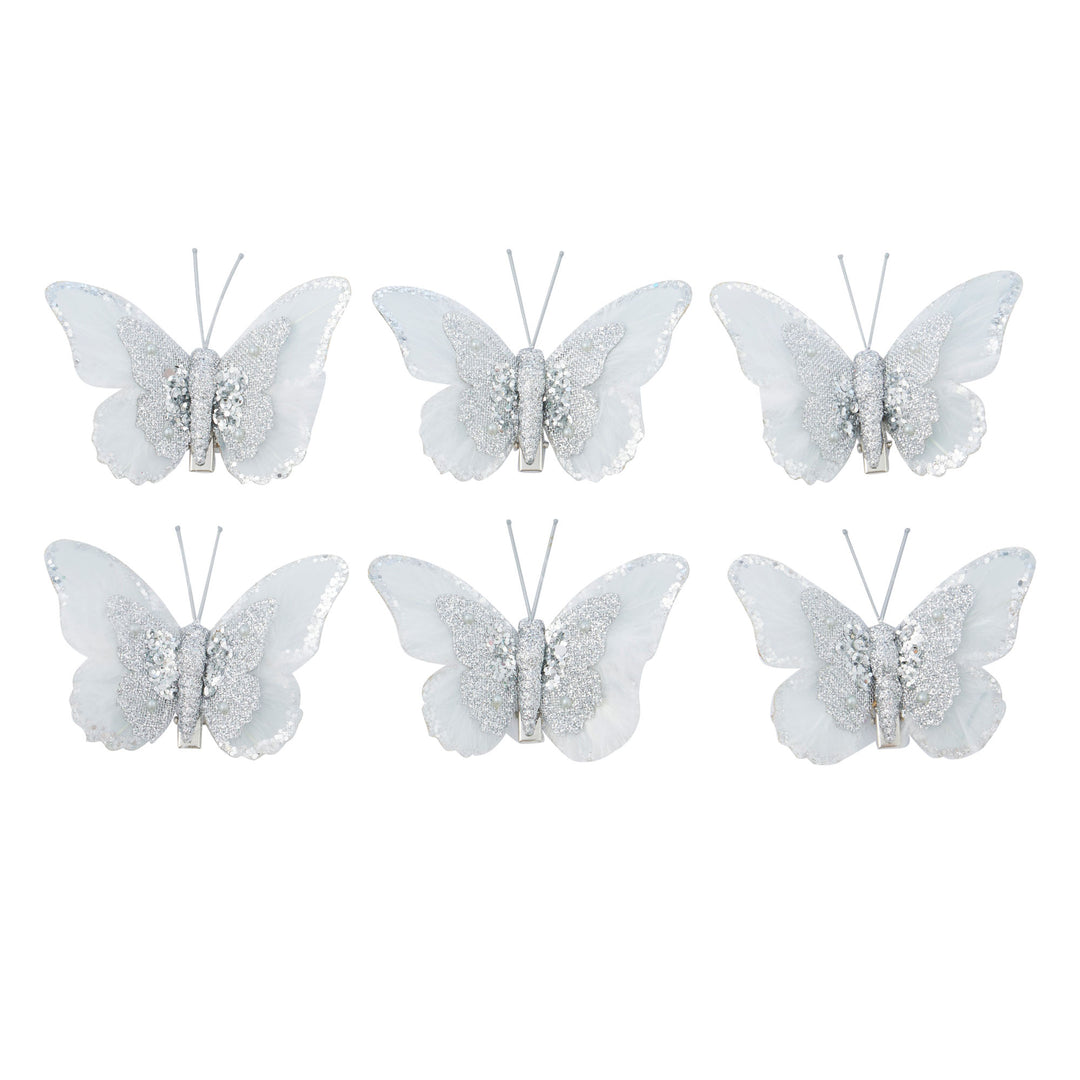 Set of 6 Butterfly Clip 6x8cm Silver