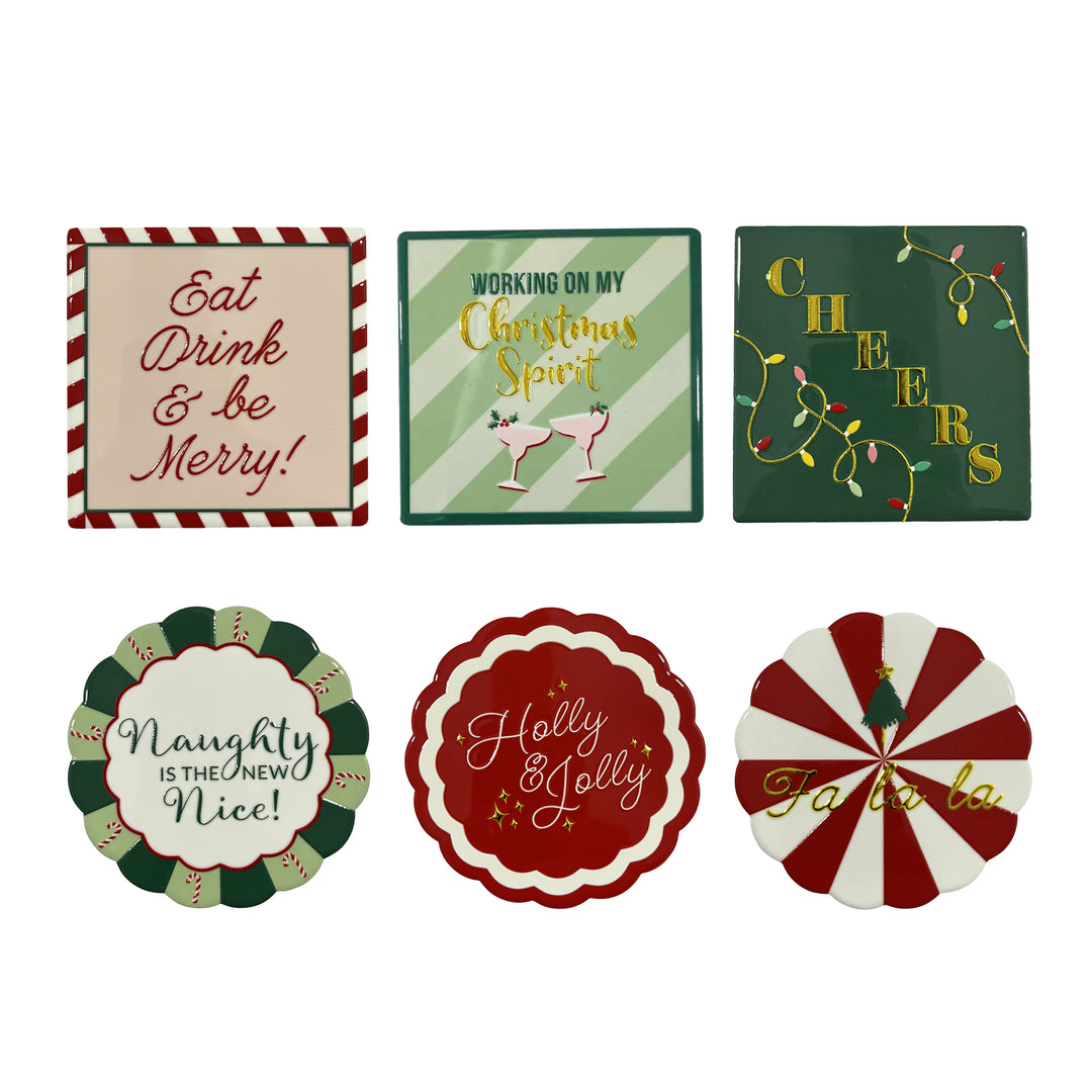 Christmas Coasters Ceramic 10cm 6 Assorted