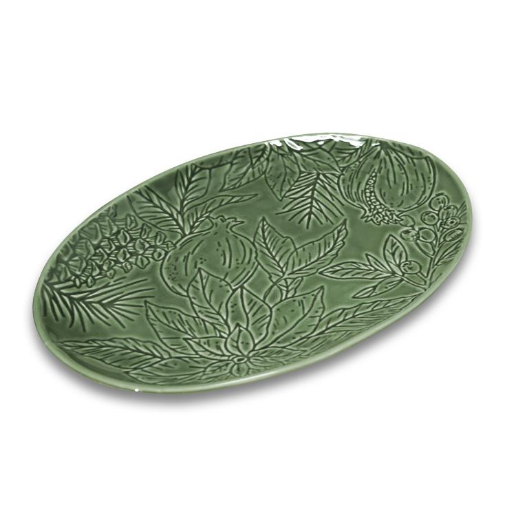 Poinsettia Green Engraved Platter 36X24X25cm
