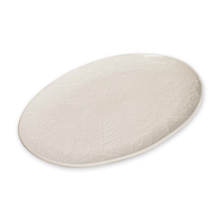 Poinsettia White Engraved Platter 36X24X25cm