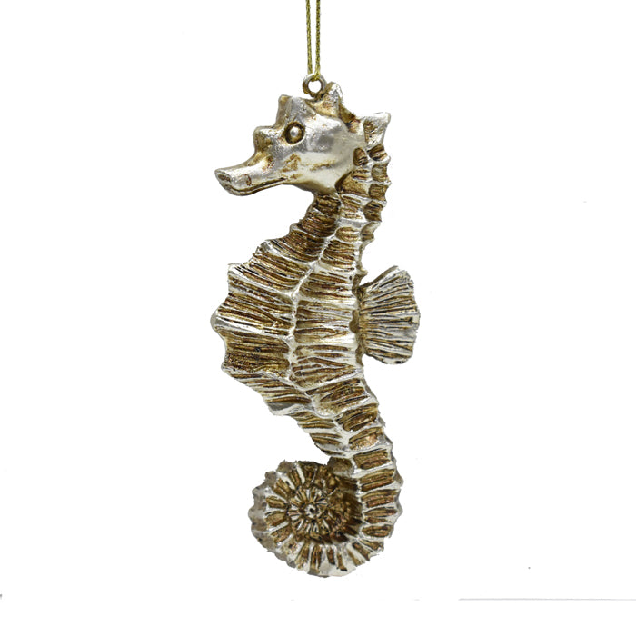 Resin Ornament Champagne Seahorse 4.5x3x10.5